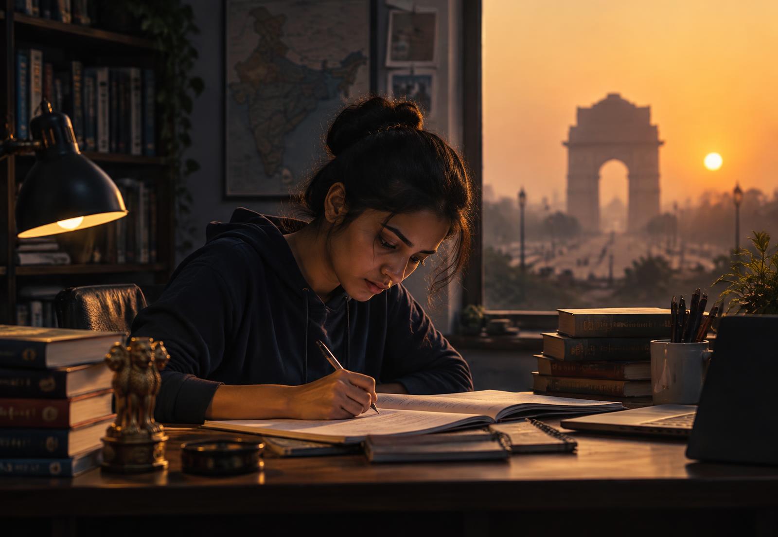A UPSC aspirant studying